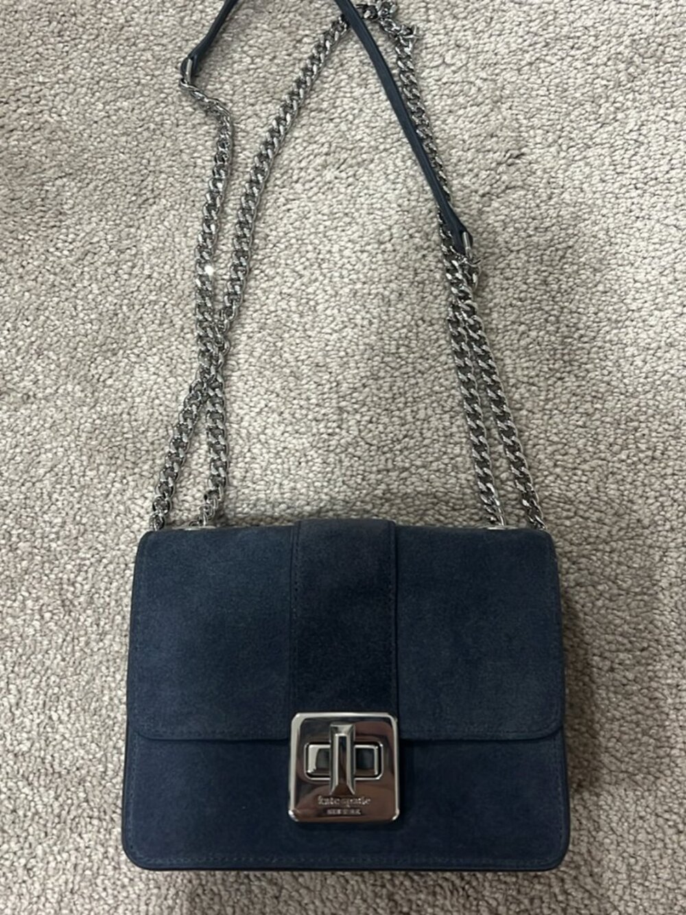 Kate Spade Navy Blue Suede Chain Shoulder Bag